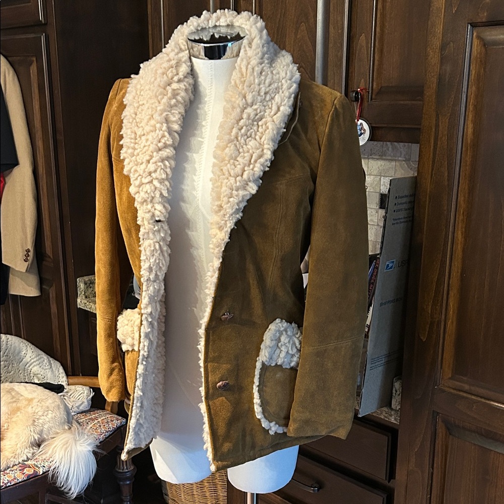 Vintage Joo Kay Sz 12 Women's Tan Rough Suede Shearling Jacket GVC